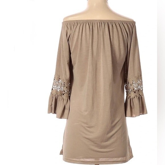 On or off shoulder mocha tunic top with lace size small - Picture 2 of 5